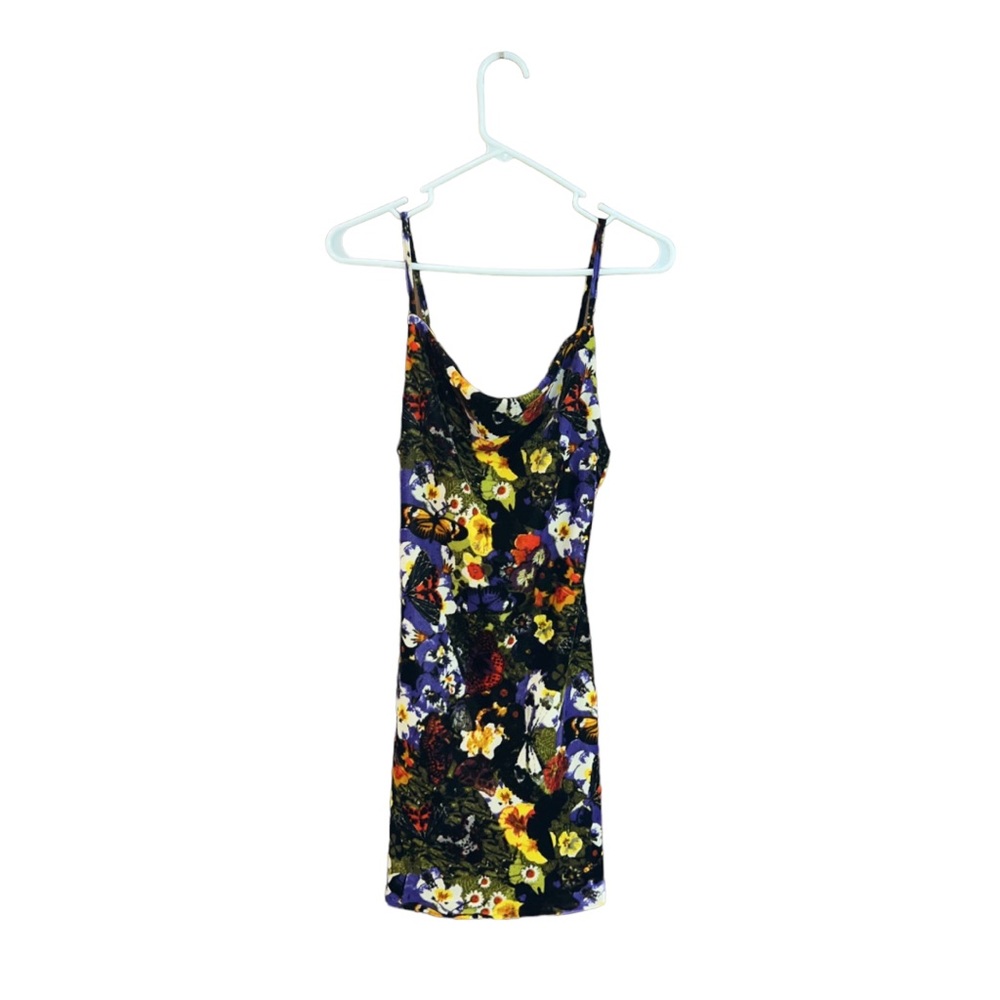 Urban Outfitters Mallory Velvet Floral & Butterfly Print Bodycon Slip Dress, XS